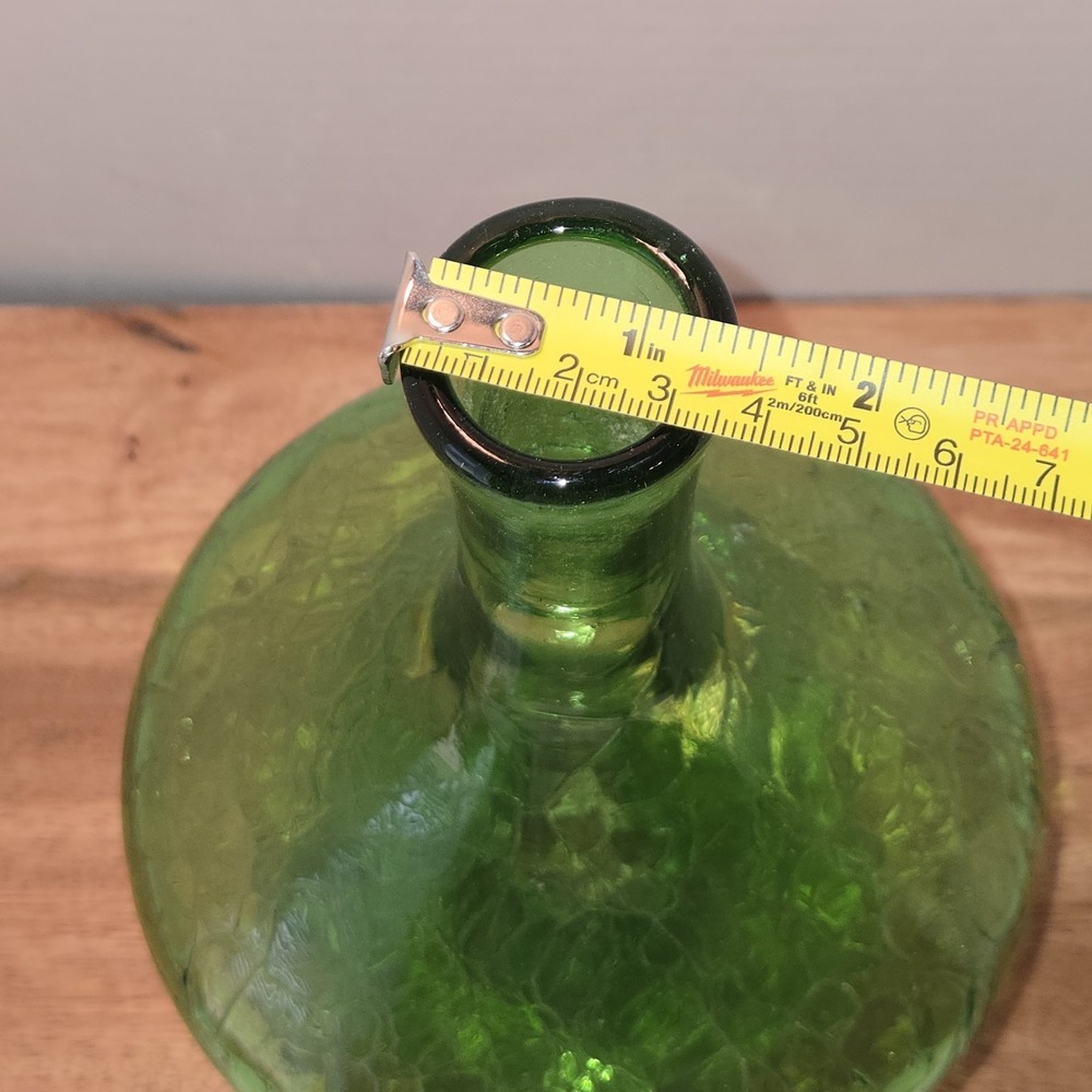 Vintage Green Crackle Glass Decanter Vase MCM Pedestal Blown Glass 11" Retro - Picture 5 of 8
